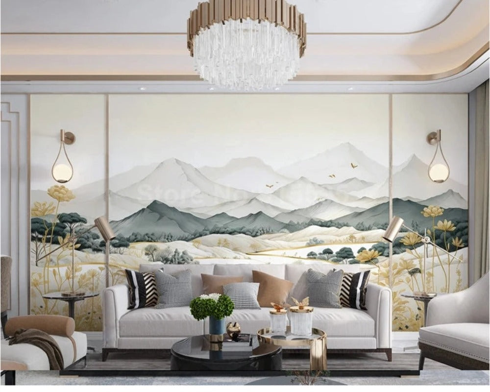 Country Style Mountains 3D Wallpaper SKU# WAL0438